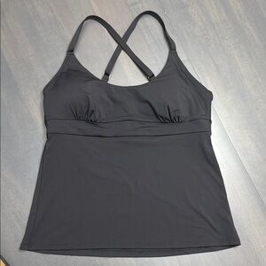 Lands End Tankini Swim Top Scoop Neck 513893 Reg 12 Black X back straps Adjustab